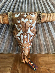 NEW Balinese Hand Carved & Crafted Buffalo Skull with Horn Wall Art
