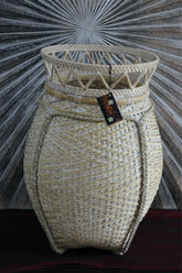 NEW BALINESE HAND WOVEN BAMBOO w/RATTAN TRIM OPEN BASKET