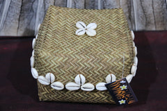 New Balinese Hand Woven Basket w/Lid and Shell Trim - Bali Basket