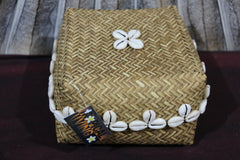 New Balinese Hand Woven Basket w/Lid and Shell Trim - Bali Basket