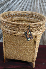 New Balinese Hand Woven BAMBOO w/RATTAN TRIM OPEN BASKET - Bali Basket