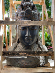 NEW RARE Hand Carved Quality Polished Greenstone Balinese Dewi Head Statue 1m