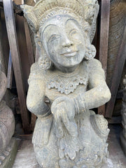 Balinese Hand Crafted Primitive Paras Statues with Pots - Bali Bird Bath