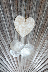 NEW Balinese Wood Heart/Capiz Shell Mobile - Bali Shell Mobile