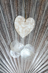 NEW Balinese Wood Heart/Capiz Shell Mobile - Bali Shell Mobile