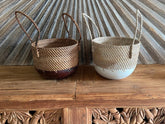 NEW Balinese Hand Woven Rattan / Wood Combo Open Basket w/handles - Bali Basket