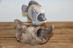 NEW Balinese Hand Carved Wooden Fish on Natural Wood Sculpture