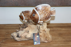 NEW Balinese Hand Carved Wooden Fish on Natural Wood Sculpture
