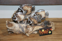 NEW Balinese Hand Carved Wooden Fish on Natural Wood Sculpture
