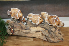 NEW Balinese Hand Carved Wooden Fish on Natural Wood Sculpture