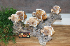 NEW Balinese Hand Carved Wooden Fish on Natural Wood Sculpture