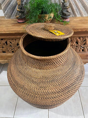 NEW Balinese Hand Woven Large Rattan Basket with Lid - Large Balinese Basket