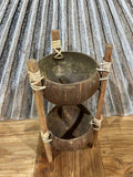 NEW Balinese Hand Crafted Double Coconut Bowl on Legs - Bali Coconut Bowl