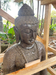 NEW Balinese Master Carved LAVA Stone Buddha Statue w/Batik Cloak - RARE PIECE!!