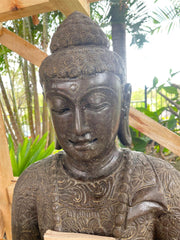 NEW Balinese Master Carved LAVA Stone Buddha Statue w/Batik Cloak - RARE PIECE!!