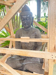 NEW Balinese Master Carved LAVA Stone Buddha Statue w/Batik Cloak - RARE PIECE!!