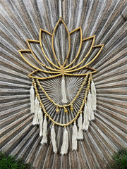 Balinese Hand Crafted Bamboo Lotus Wall Art w/Tassel & Bead Trim -Lotus Wall Art