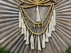 Balinese Hand Crafted Bamboo Lotus Wall Art w/Tassel & Bead Trim -Lotus Wall Art