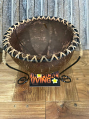 NEW Balinese Hand Crafted Coconut Bowl on Metal Legs - Bali Coconut Bowl