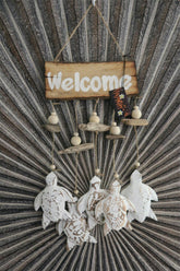 NEW Balinese Timber WELCOME Sign w/5 Turtles/Pebbles/Driftwood