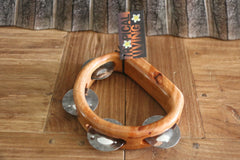 Brand New Bali Wooden Tambourine - Hand Crafted Bali 4 Jingle Tambourine
