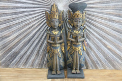 NEW Balinese Hand Carved Wooden Rama & Shinta Sculptures - Set of 2 50cm tall
