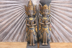 NEW Balinese Hand Carved Wooden Rama & Shinta Sculptures - Set of 2 50cm tall