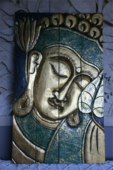 Balinese Hand Carved Wood Hinged Buddha Wall Panel - Bali Buddha Wall Panel 1m