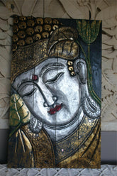 Balinese Hand Carved Wood Hinged Buddha Wall Panel - Bali Buddha Wall Panel 1m