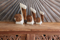 NEW Balinese Hand Carved Wooden Set of 3 Pelican Family Sculptures