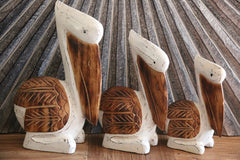 NEW Balinese Hand Carved Wooden Set of 3 Pelican Family Sculptures