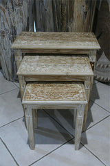 NEW Beautifully Hand Carved and Crafted TEAK Wood Set 3 Side Tables