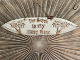 Balinese Timber Surfboard "The Beach is my Happy Place" Sign - Bali Beach Sign