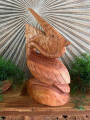 NEW Balinese Hand Carved & Crafted Suar Wood Pelican Sculpture - Bali Bird Art