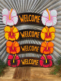 NEW Balinese Timber Hand Crafted Hibiscus WELCOME Sign - Bali Welcome Sign