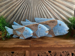 NEW Balinese Hand Carved Wooden Set of 3 Fish Family Sculptures - Bali Fish LG