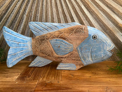 NEW Balinese Hand Carved Wooden Set of 3 Fish Family Sculptures - Bali Fish LG