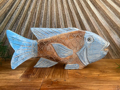 NEW Balinese Hand Carved Wooden Set of 3 Fish Family Sculptures - Bali Fish LG