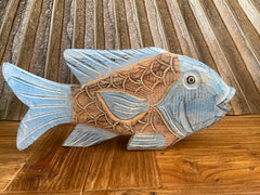 NEW Balinese Hand Carved Wooden Set of 3 Fish Family Sculptures - Bali Fish LG