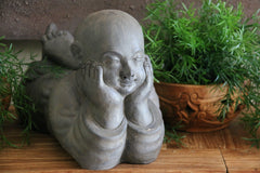 Balinese Happy Monk Statue - Cast Concrete Bali Monk Statue - Bali Garden Statue