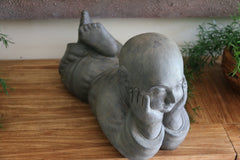 Balinese Happy Monk Statue - Cast Concrete Bali Monk Statue - Bali Garden Statue