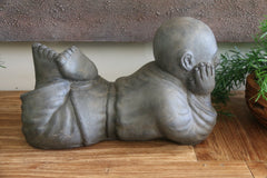 Balinese Happy Monk Statue - Cast Concrete Bali Monk Statue - Bali Garden Statue