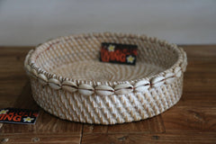 NEW Balinese Hand Woven Rattan w/Shell Trim Open Basket S