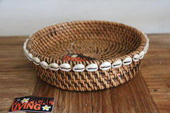 NEW Balinese Hand Woven Rattan w/Shell Trim Open Basket S