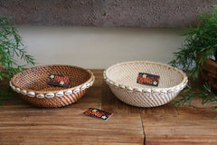 NEW Balinese Hand Woven Rattan w/Shell Trim Open Basket S