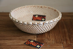 NEW Balinese Hand Woven Rattan w/Shell Trim Open Basket S