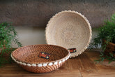 NEW Balinese Hand Woven Rattan w/Shell Trim Open Basket M
