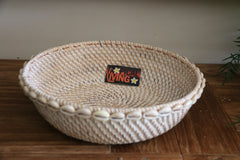NEW Balinese Hand Woven Rattan w/Shell Trim Open Basket M