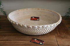 NEW Balinese Hand Woven Rattan w/Shell Trim Open Basket L