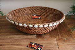 NEW Balinese Hand Woven Rattan w/Shell Trim Open Basket L